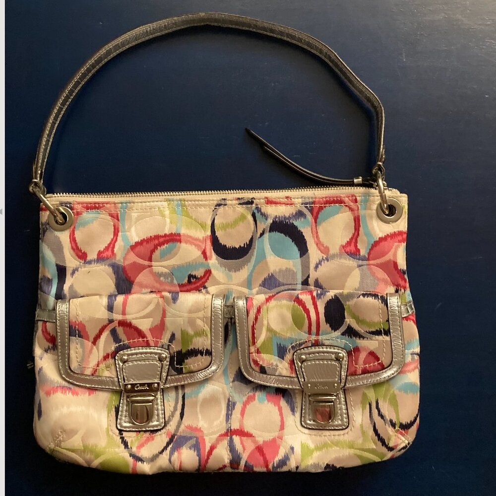 COACH Multicolor Handbag Rainbow Satin Fabric Shoulder Purse Colorful for Spring